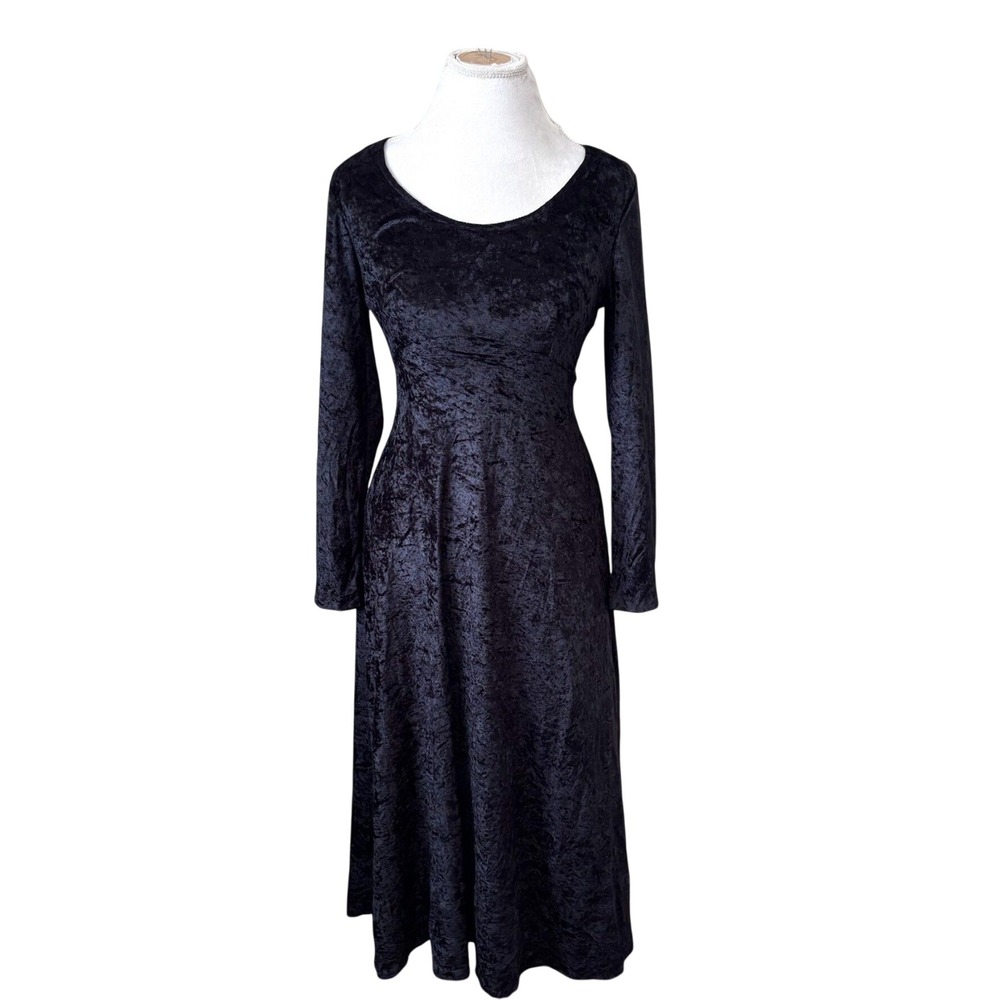 Jamie Brooke Vintage Crush Velvet Midi Dress Small Black Whimsigoth Witchy Goth